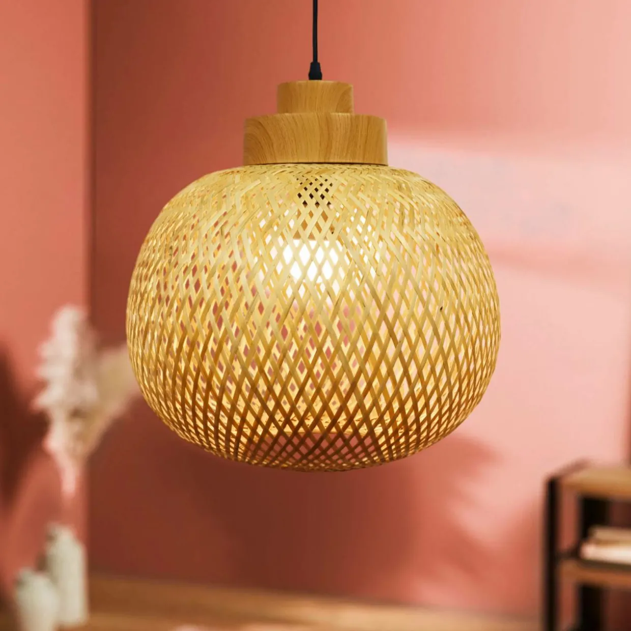 Suspension lumineuse ronde en bambou (D40 cm) Kahala Naturel
