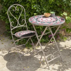 Table bistrot mosaïque Narbonne Taupe et rose