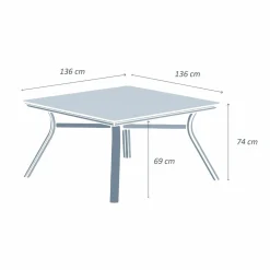 Table de jardin carrée en aluminium 8 places (136 x 136 cm) Amalfi Gris anthracite