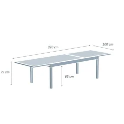 Table de jardin extensible en verre 12 places (200/320 x 100 cm) Murano Bronze