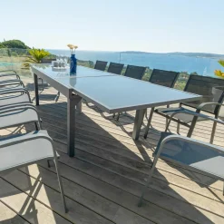 Table de jardin extensible en verre 12 places (200/320 x 100 cm) Murano Gris anthracite