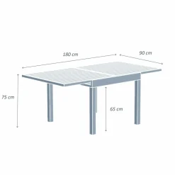 Table de jardin extensible en aluminium 8 places effet bois (90/180 x 90 cm) Murano Blanc