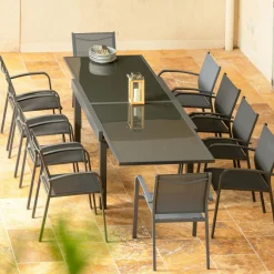 Table de jardin extensible en verre 10 places (135/270 x 90 cm) Murano Gris anthracite