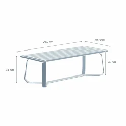Table de jardin rectangulaire en aluminium 10 places (240 x 100 cm) Long Beach Blanc cendré