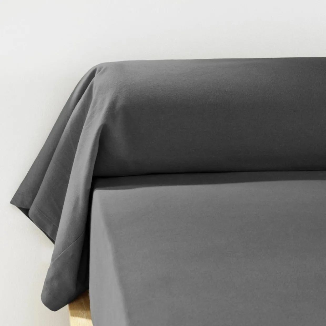 Taie de traversin flanelle de coton (L185 cm) Nina Gris anthracite