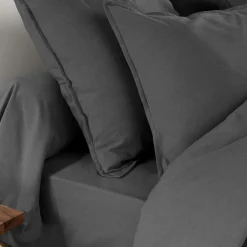 Taie de traversin flanelle de coton (L185 cm) Nina Gris anthracite