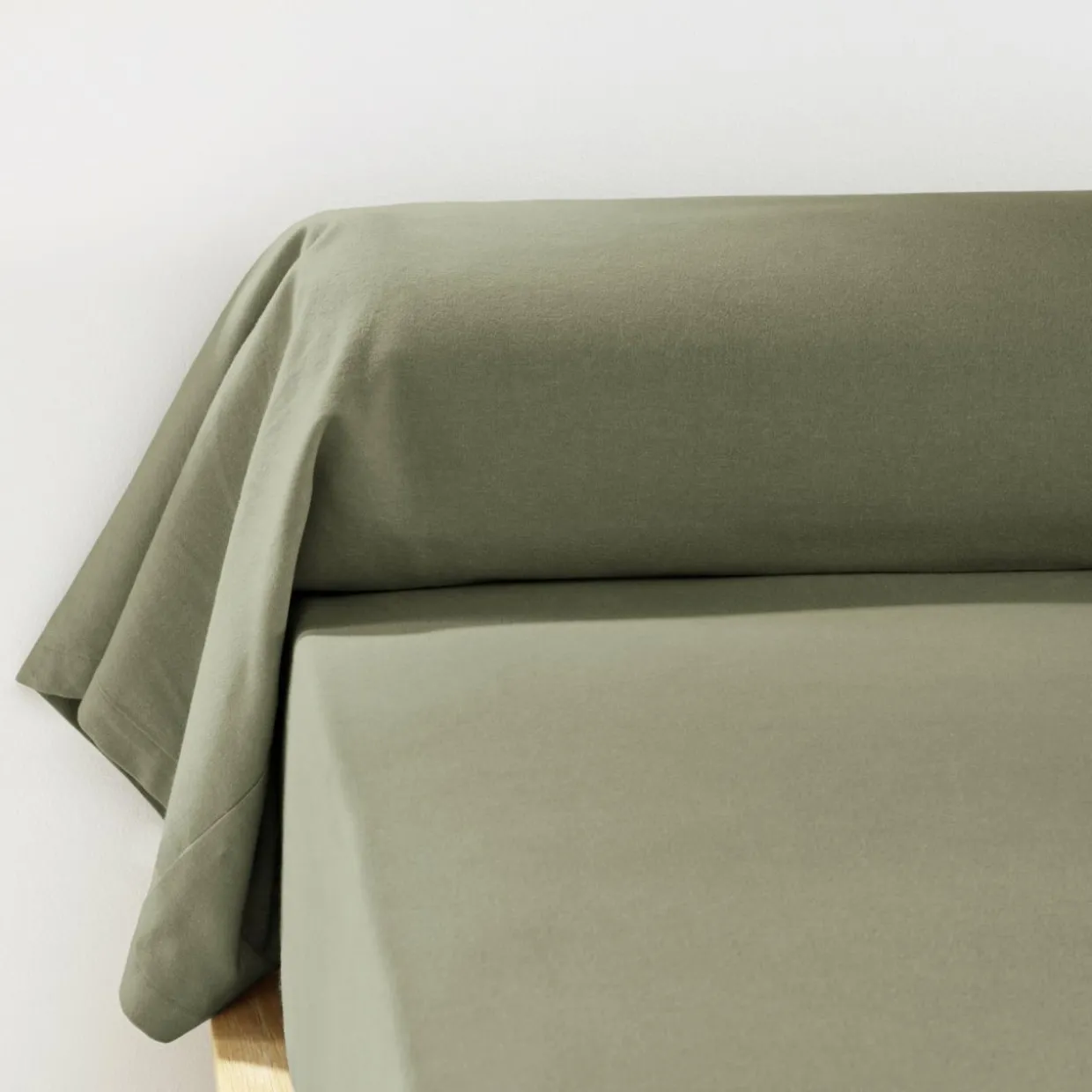 Taie de traversin flanelle de coton (L185 cm) Théa Vert romarin