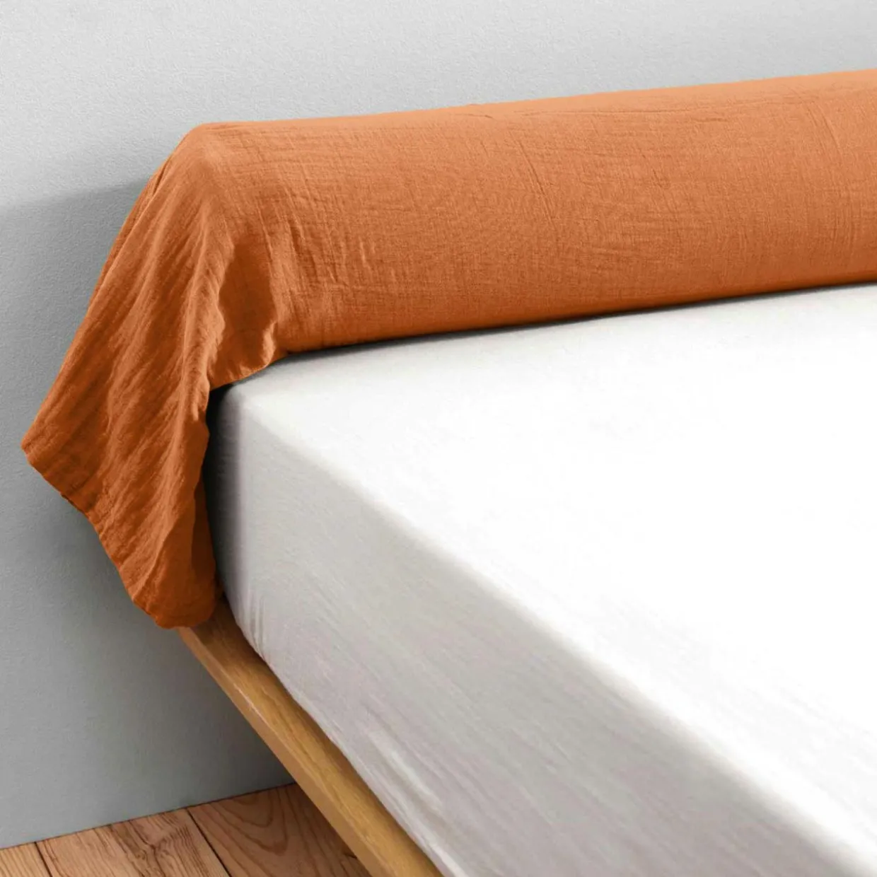 Taie de traversin gaze de coton (L185 cm) Gaïa Abricot