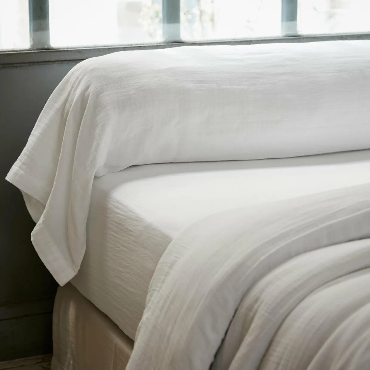 Taie de traversin gaze de coton (L185 cm) Gaïa Blanc chantilly