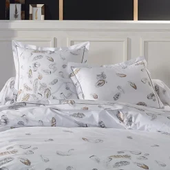 Taie de traversin percale de coton (L200 cm) Plumes Grise