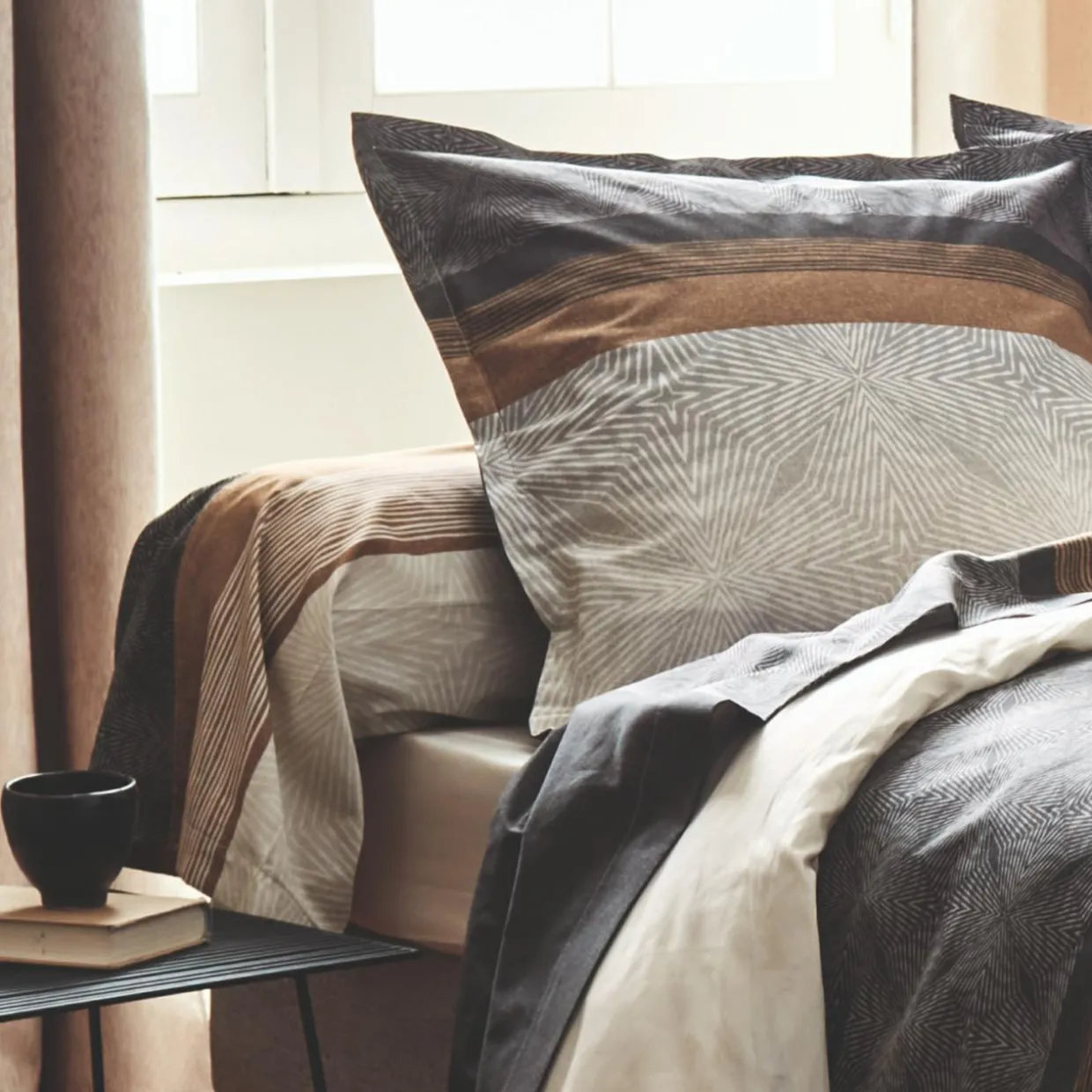 Taie de traversin satin de coton (L200 cm) Tiago Noire