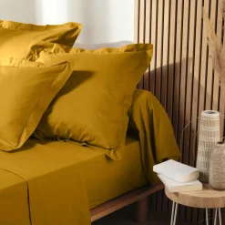 Taie d'oreiller carrée coton bio (63 x 63 cm) Biolina Jaune ocre