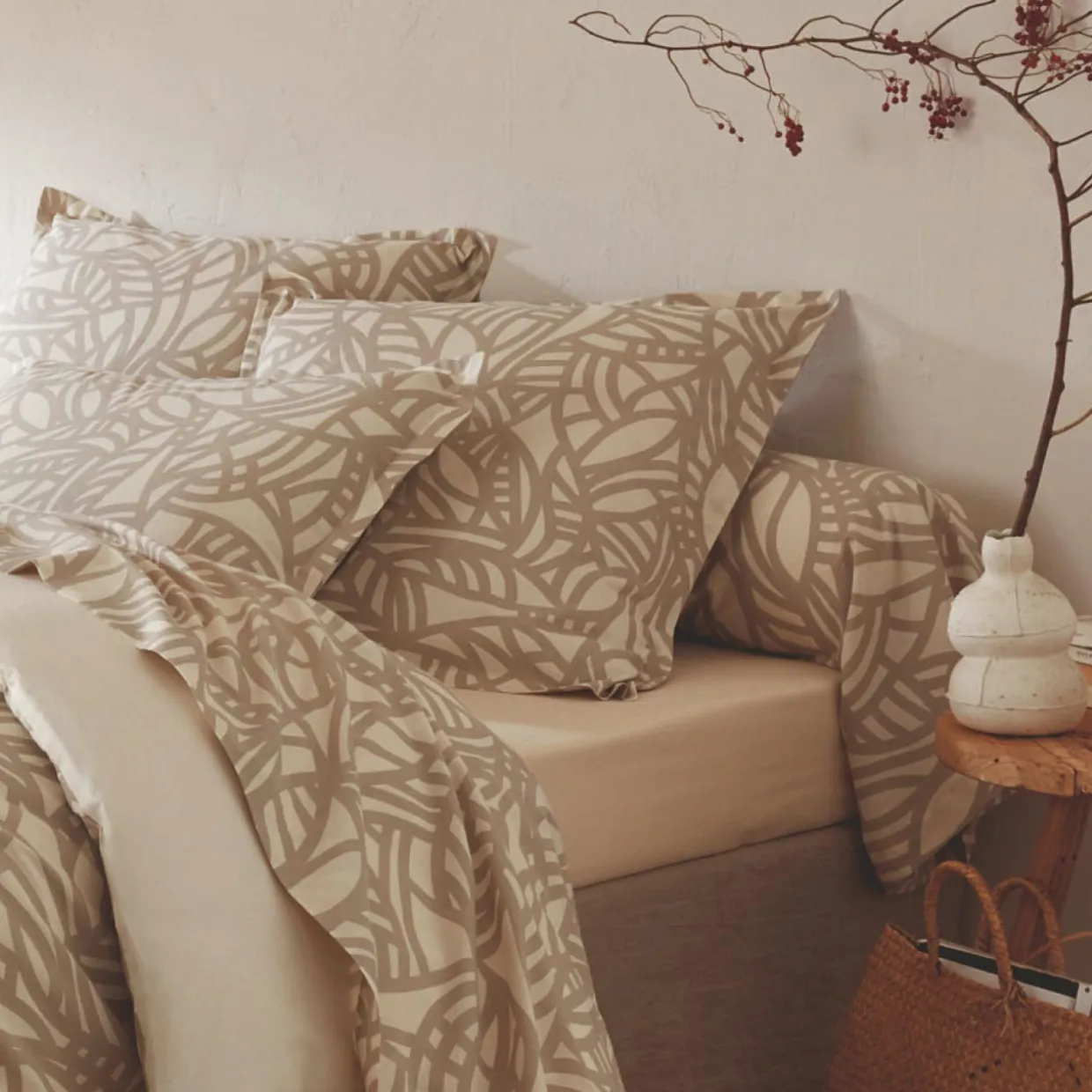 Taie d'oreiller carrée coton lavé (65 x 65 cm) Séréna Beige
