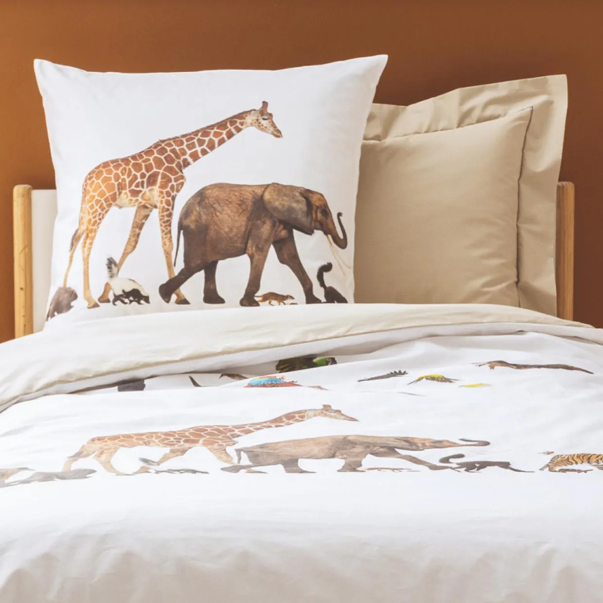 Taie d'oreiller carrée enfant percale de coton ( 65 x 65 cm) Noé Multicolore
