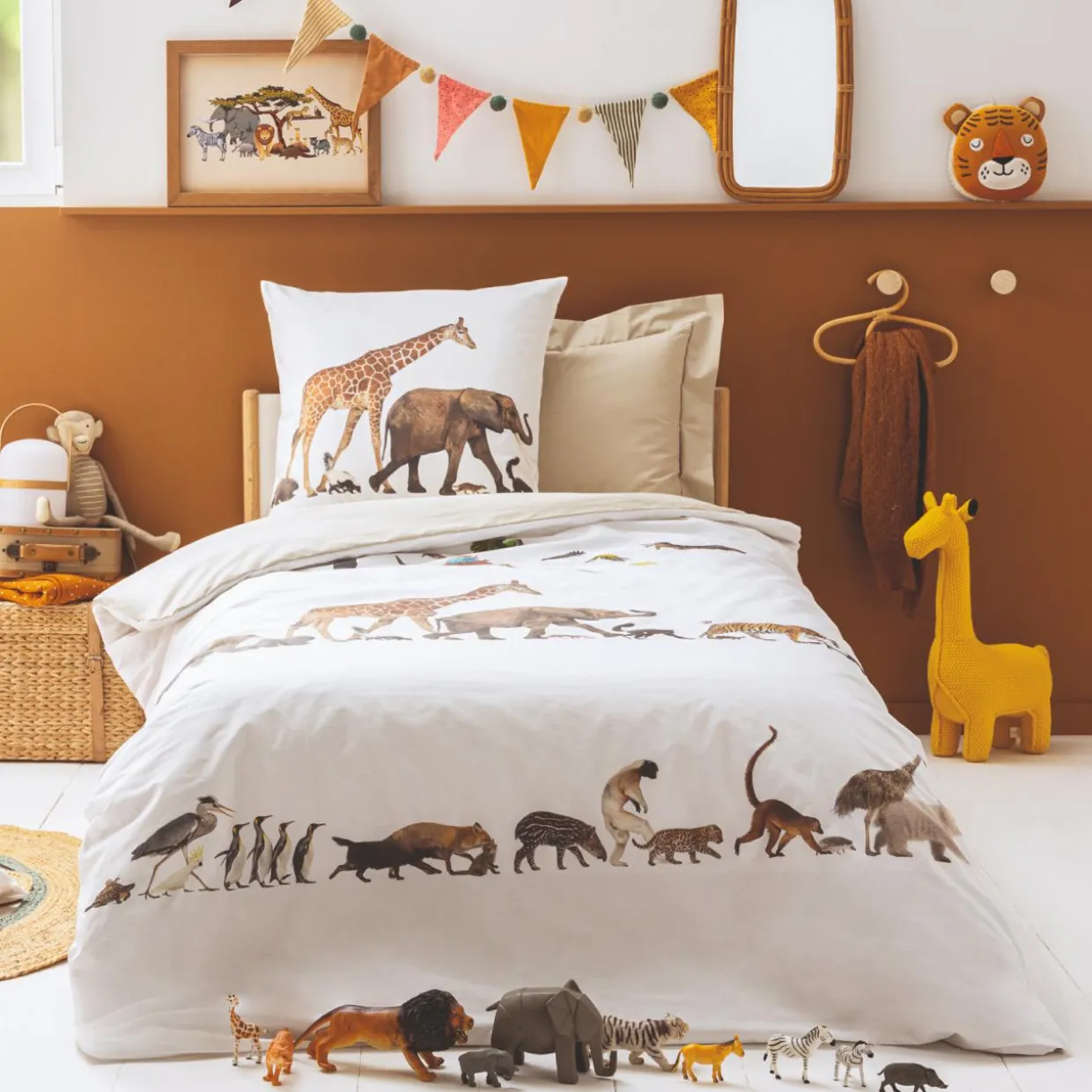 Taie d'oreiller carrée enfant percale de coton ( 65 x 65 cm) Noé Multicolore