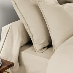 Taie d'oreiller carrée flanelle de coton (63 x 63 cm) Nina Beige