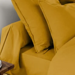 Taie d'oreiller carrée flanelle de coton (63 x 63 cm) Nina Jaune ocre