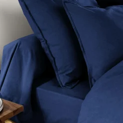 Taie d'oreiller carrée flanelle de coton (63 x 63 cm) Nina Bleu nuit