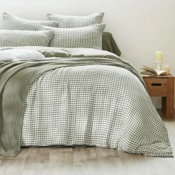 Taie d'oreiller carrée gaze de coton (60 x 60 cm) Gaïa vichy Vert romarin