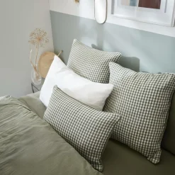 Taie d'oreiller carrée gaze de coton (60 x 60 cm) Gaïa vichy Vert romarin