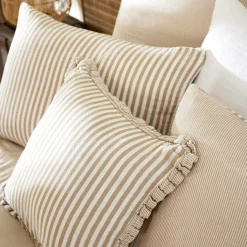 Taie d'oreiller Carrée gaze de coton (60 x 60 cm) Gaïa rayures Ficelle