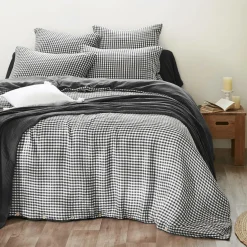 Taie d'oreiller Carrée gaze de coton (80 x 80 cm) Gaïa Vichy Noir