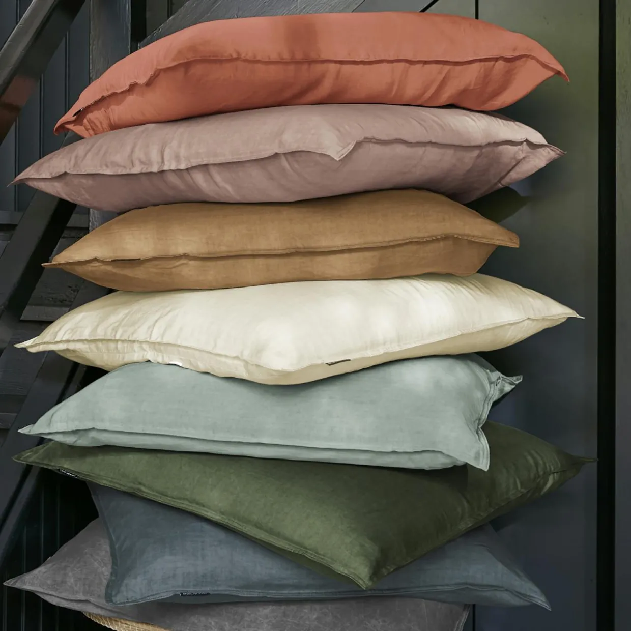 Taie d'oreiller carrée lyocell Tencel™ lavé (80 x 80 cm) Olivia Vert eucalyptus