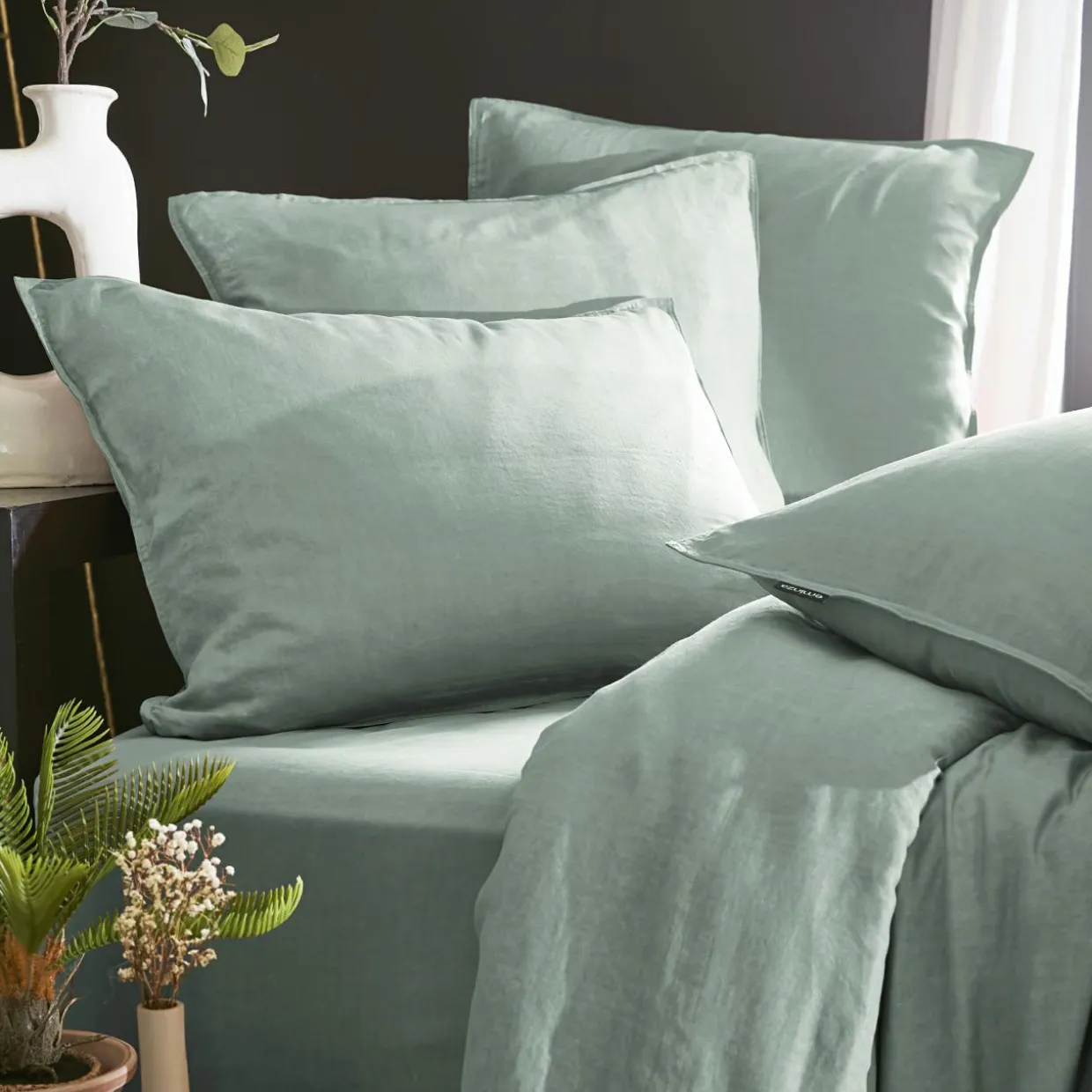 Taie d'oreiller carrée lyocell Tencel™ lavé (80 x 80 cm) Olivia Vert eucalyptus