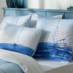Taie d'oreiller carrée percale de coton (65 x 65 cm) Regate Bleue