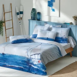 Taie d'oreiller carrée percale de coton (65 x 65 cm) Regate Bleue