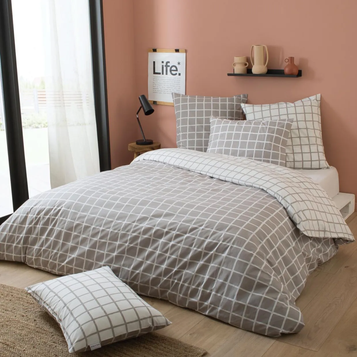 Taie d'oreiller carrée percale de coton (65 x 65 cm) Max Grise