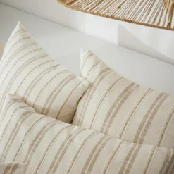 Taie d'oreiller carrée réversible coton texturé et percale (60 x 60 cm) Alice Ficelle