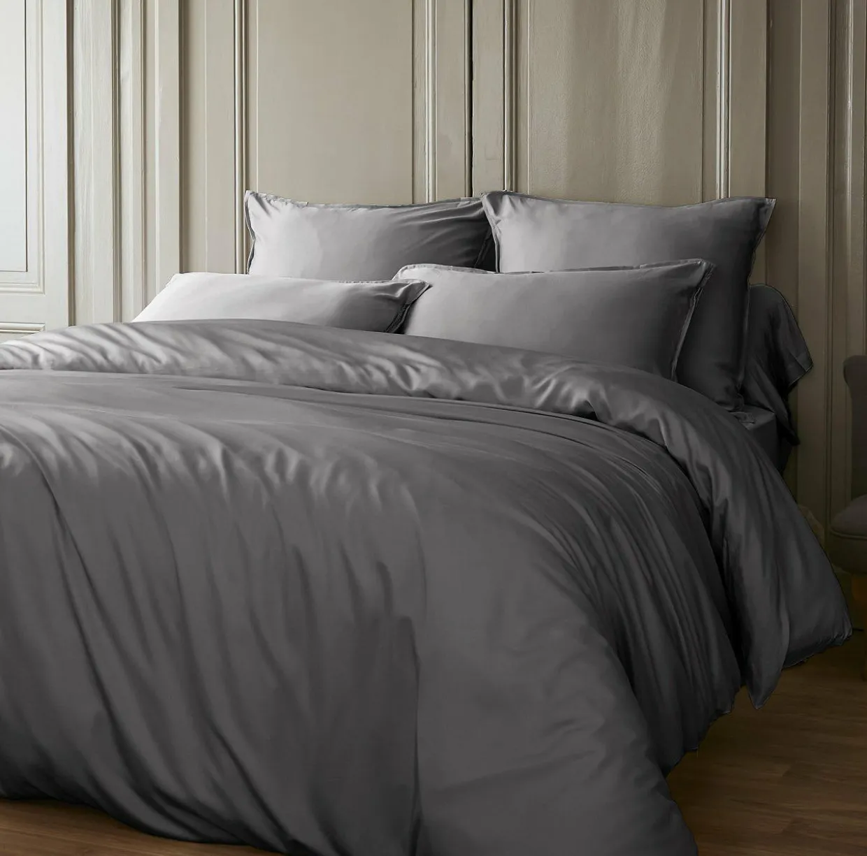 Taie d'oreiller rectangulaire satin de bambou (50 x 80 cm) Sienna Gris granit