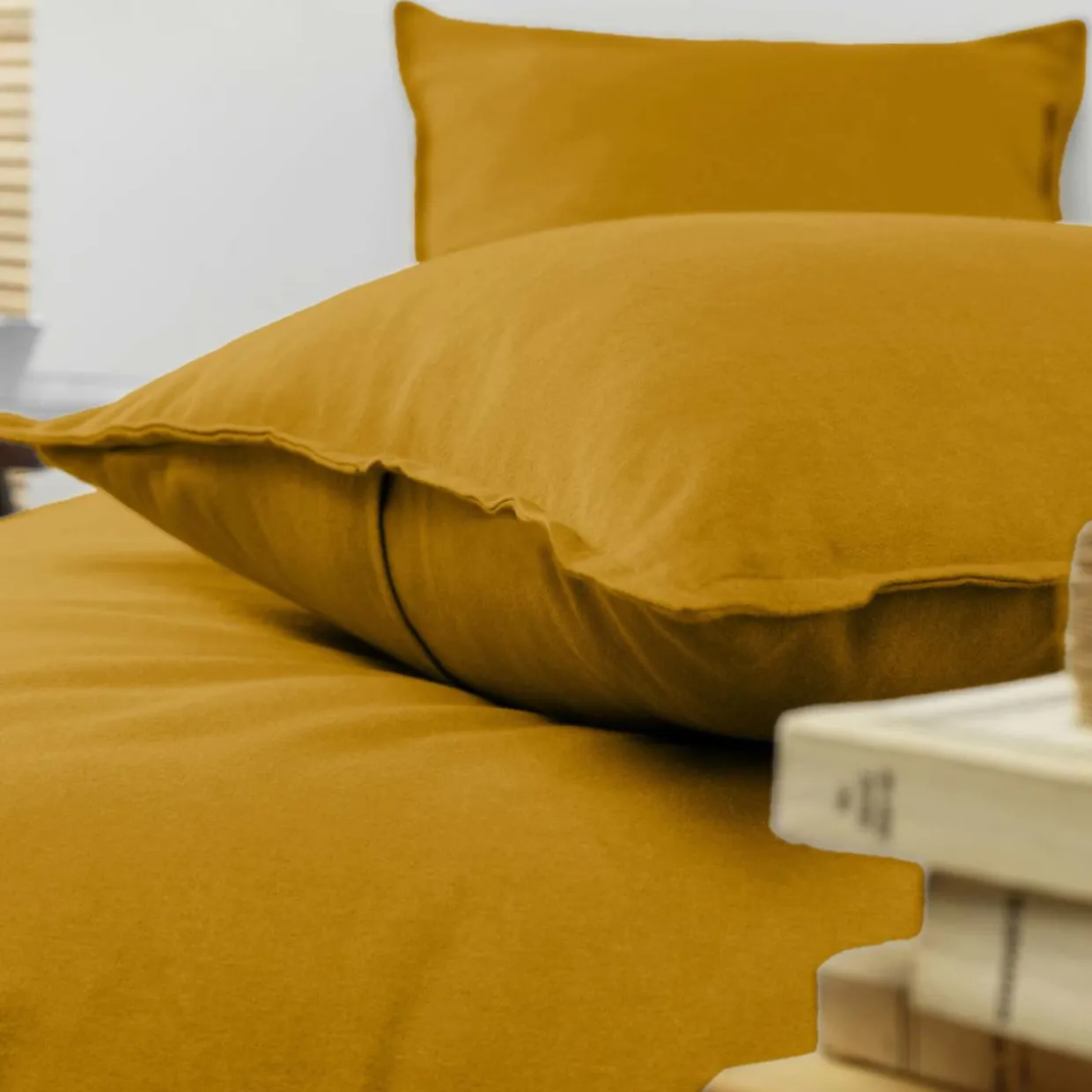 Taie d'oreiller rectangulaire flanelle de coton (50 x 80 cm) Nina Jaune ocre