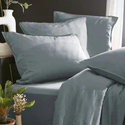 Taie d'oreiller rectangulaire lyocell Tencel™ lavé (50 x 80 cm) Olivia Bleu stone