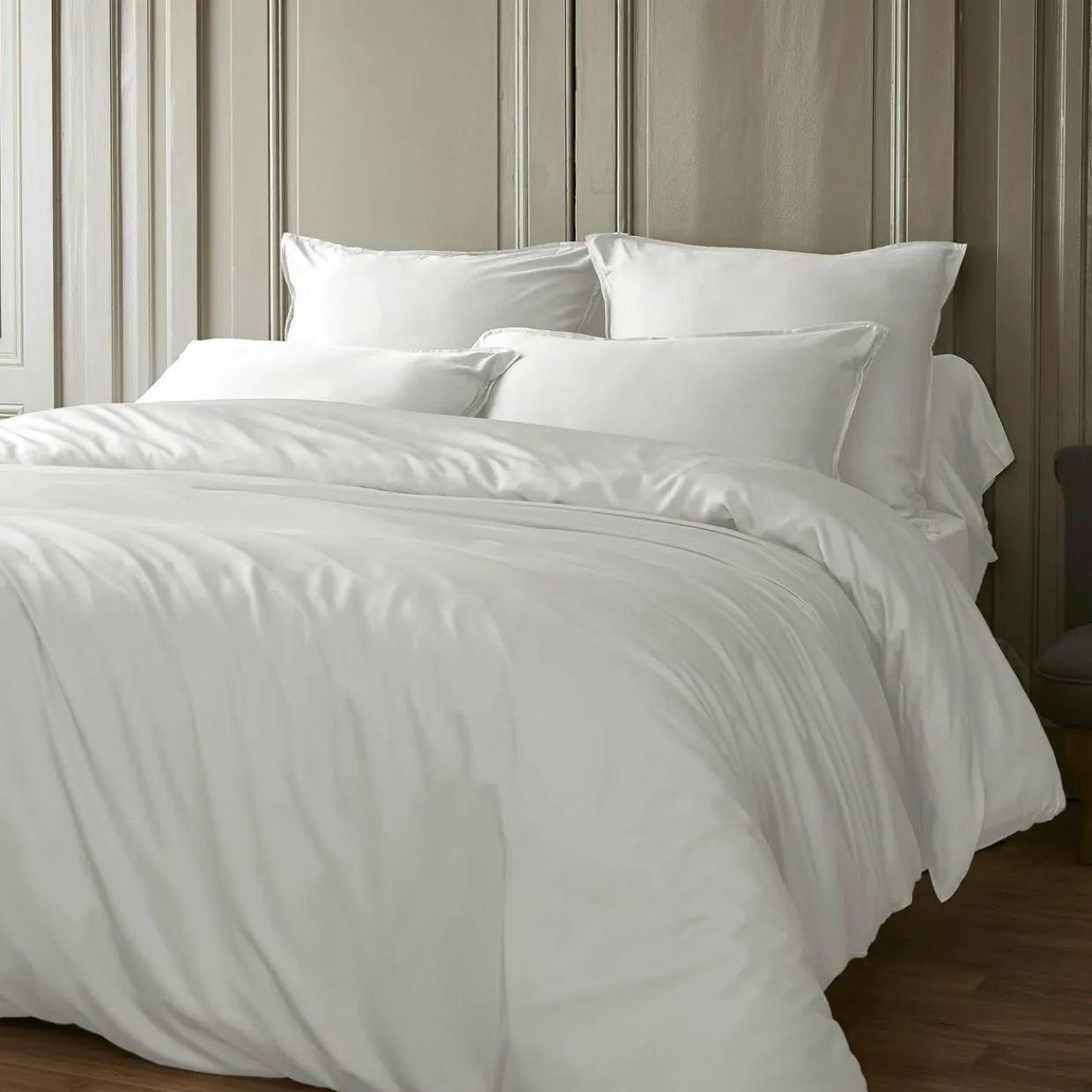 Taie d'oreiller rectangulaire satin de bambou (50 x 70 cm) Sienna Blanc chantilly