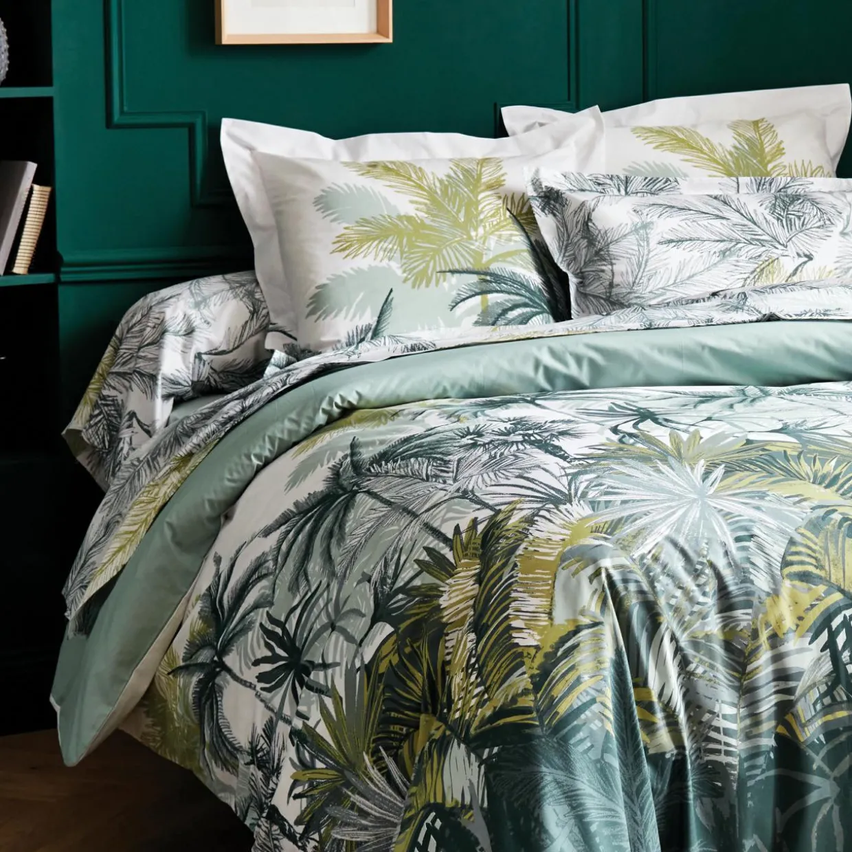 Taie d'oreiller rectangulaire percale de coton (50 x 70 cm) Trinidad Mousson Verte