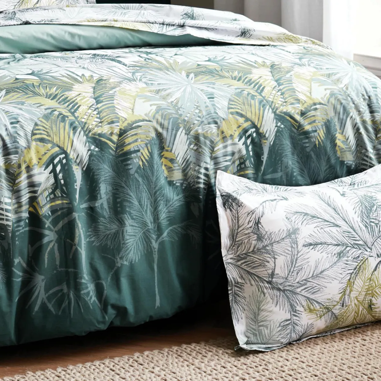 Taie d'oreiller rectangulaire percale de coton (50 x 70 cm) Trinidad Mousson Verte