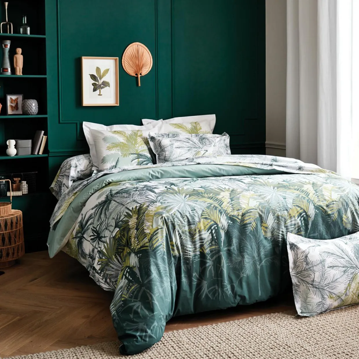 Taie d'oreiller rectangulaire percale de coton (50 x 70 cm) Trinidad Mousson Verte