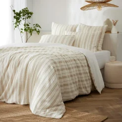 Taie d'oreiller rectangulaire réversible coton texturé et percale (50 x 70 cm) Alice Ficelle