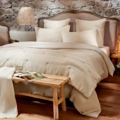 Taie d'oreiller rectangulaire coton nid d'abeille (50 x 80 cm) Eva Beige