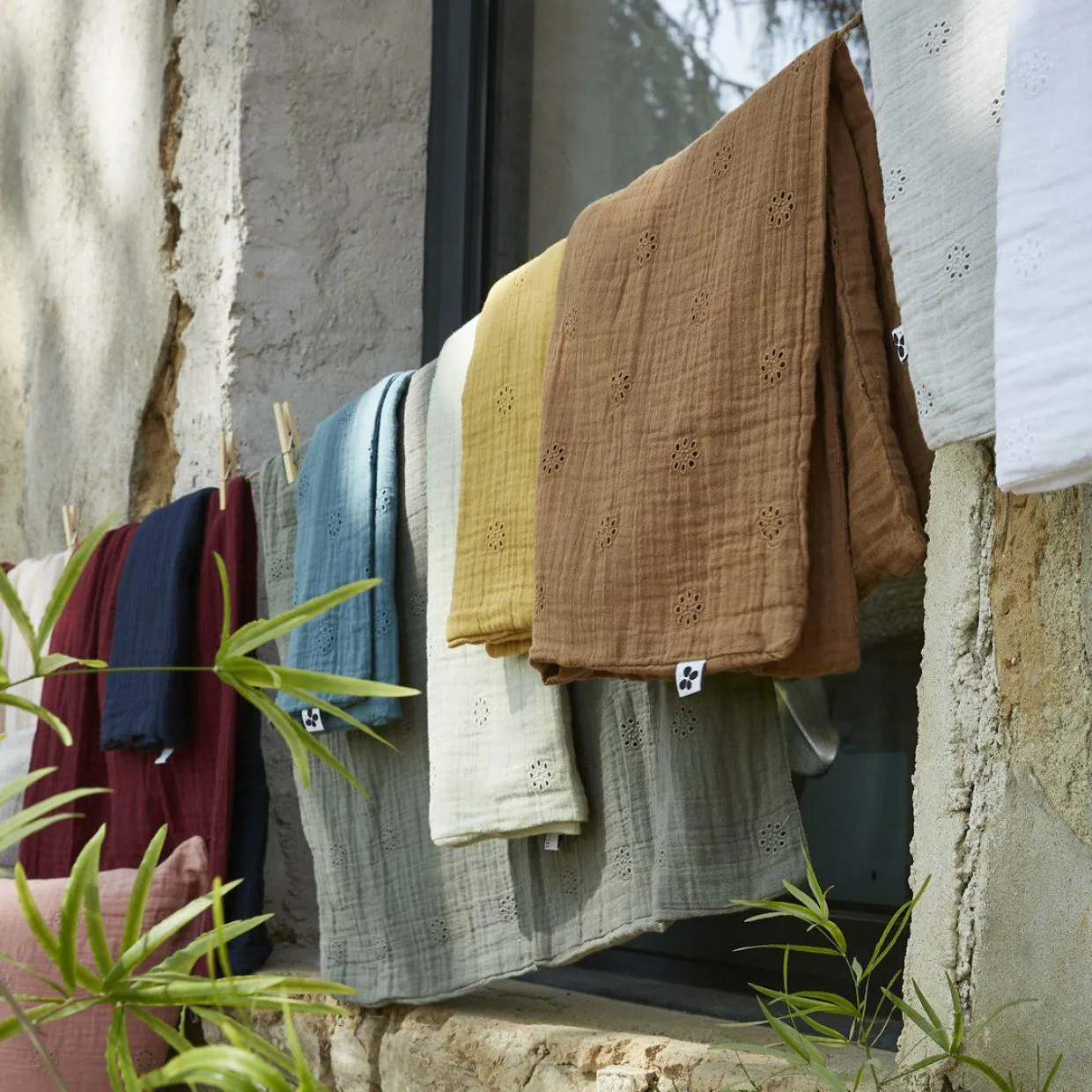 Taie d'oreiller rectangulaire gaze de coton (50 x 70 cm) Gaïa Boho Vert tilleul