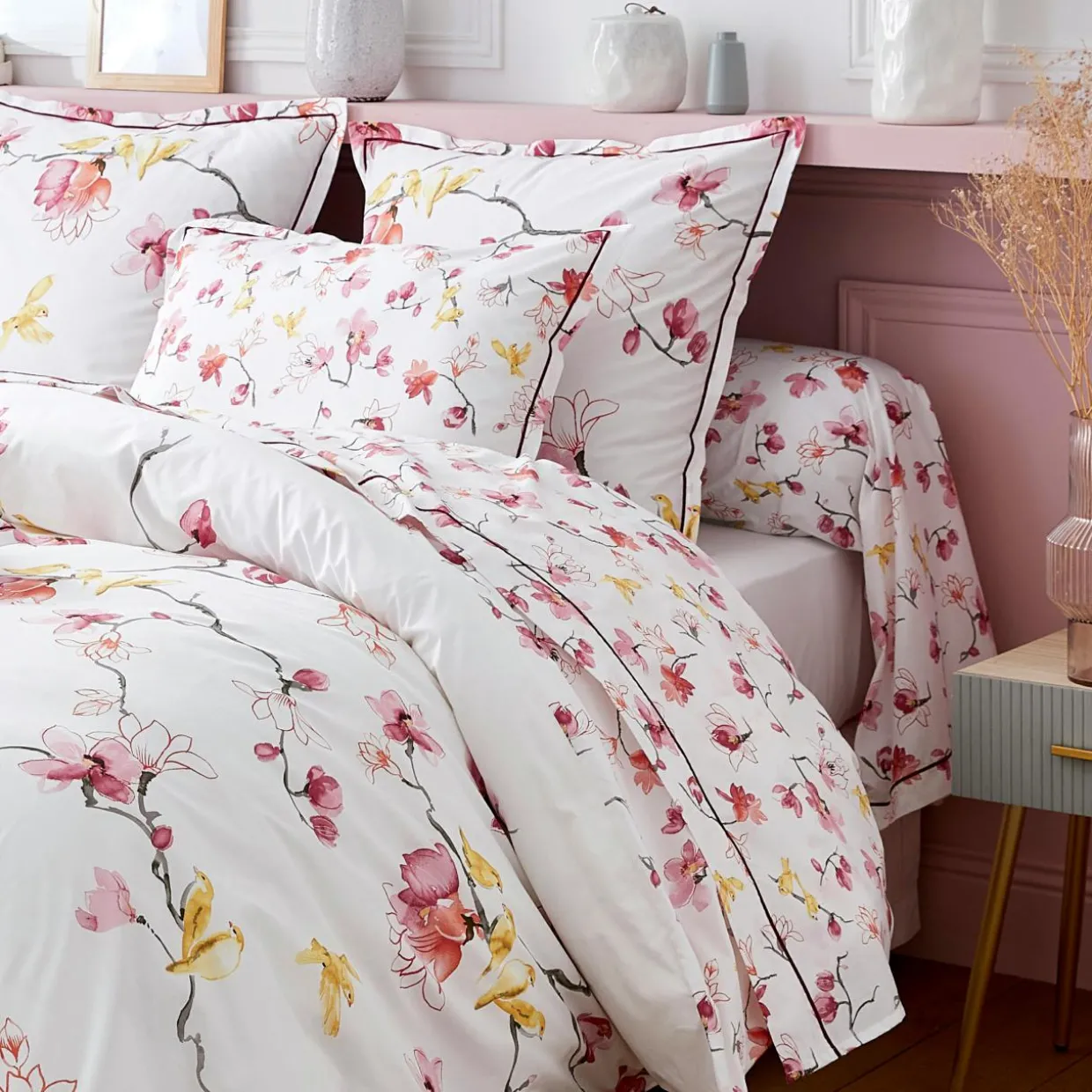 Taie d'oreiller rectangulaire percale de coton (50 x 70 cm) Elisa Rose