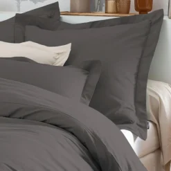 Taie d'oreiller rectangulaire percale de coton (50 x 70 cm) Cali Gris anthracite