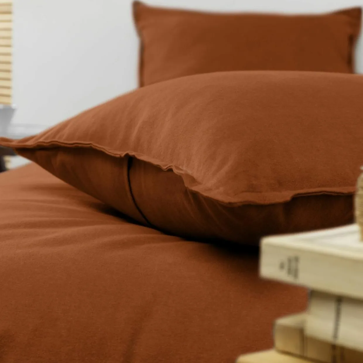 Taie d'oreiller rectangulaire flanelle de coton (50 x 70 cm) Nina Terracotta
