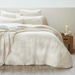 Taie d'oreiller rectangulaire gaze de coton (50 x 70 cm) Gaïa vichy Beige