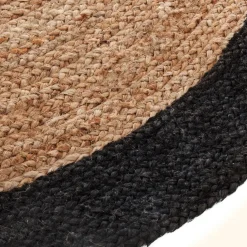 Tapis de salon jute rond (120 cm) Bord Noir