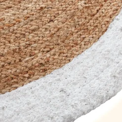 Tapis de salon jute rond (D120 cm) Bord Blanc