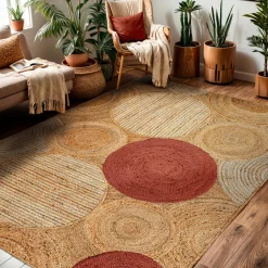 Tapis de salon rectangulaire jute tissée main (200 x 300 cm) Tara Terracotta