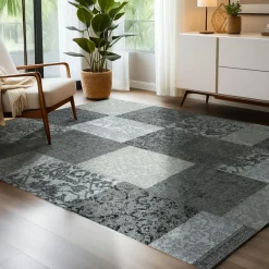 Tapis de salon rectangulaire jacquard (160 x 230 cm) Rishi Noir et gris